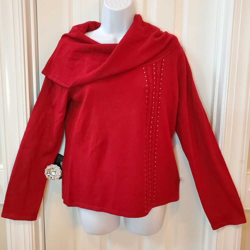 AB Studio Red Cowl Neck Sweater Sz. L